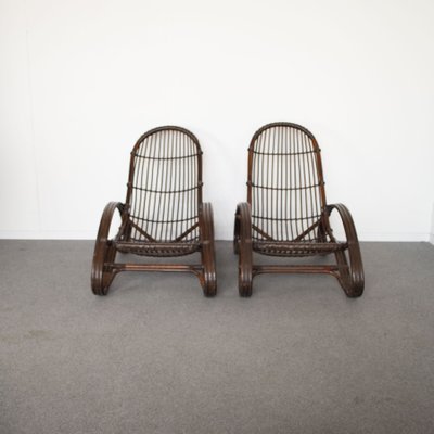 Italian Guinea Cane Wicker Armchairs, 1960s, Set of 2-JQO-1431754