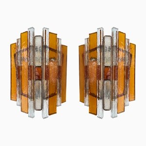 Italian Hammered Glass and Gilt Wrought Iron Sconces from Longobard, 1970s, Set of 2-FUE-1413835