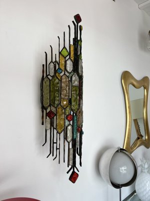 Italian Hammered Glass and Wrought Iron Sconce From Longobard, 1970s-FUE-1311956