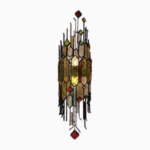 Italian Hammered Glass and Wrought Iron Sconce From Longobard, 1970s-FUE-1311956