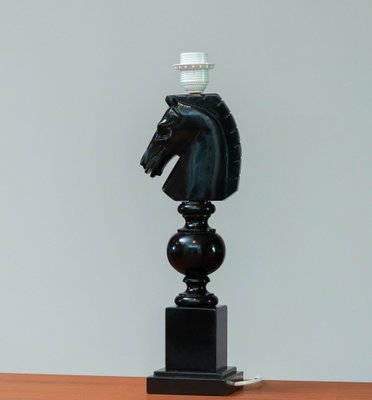 Italian Hand Carved Black Horse Head Alabaster Table Lamp, 1970s-JE-1331949