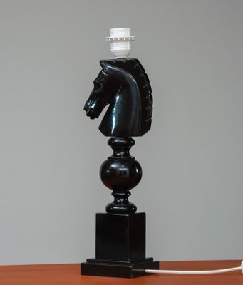 Italian Hand Carved Black Horse Head Alabaster Table Lamp, 1970s-JE-1331949