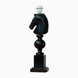 Italian Hand Carved Black Horse Head Alabaster Table Lamp, 1970s-JE-1331949