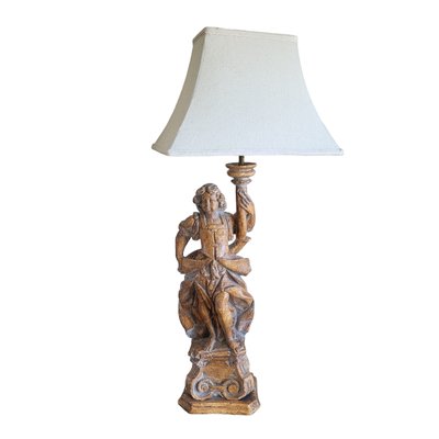 Italian Hand Carved Boy Pedestal Table Lamp-TCS-1720584