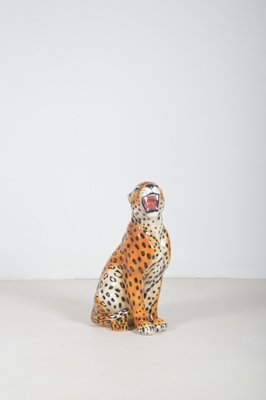 Italian Hand Painted Ceramic Leopard Sculpture, 1970s-VCR-2017598