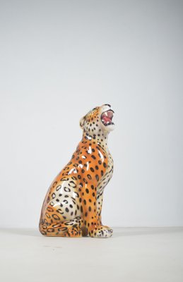 Italian Hand Painted Ceramic Leopard Sculpture, 1970s-VCR-2017598