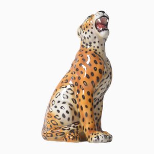 Italian Hand Painted Ceramic Leopard Sculpture, 1970s-VCR-2017598