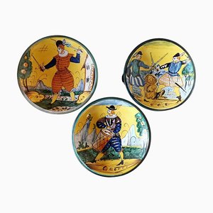 Italian Hand-Painted Ceramic Wall Plates from Deruta, Set of 3-QRS-1241011