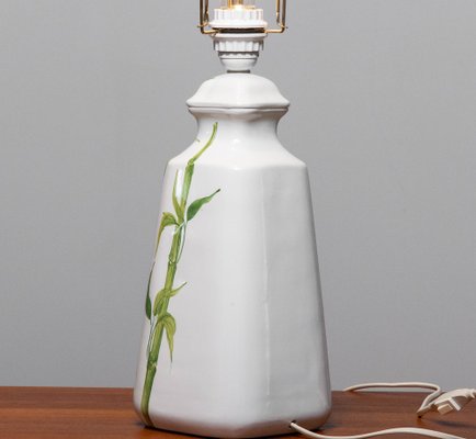 Italian Hand-Painted Glazed Ceramic Table Lamp with Bamboo Decor, 1960s-JE-1386022