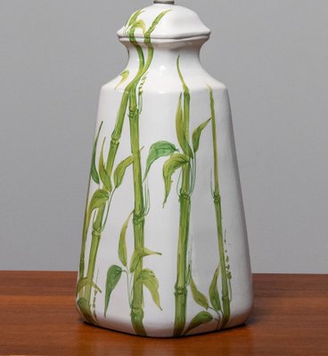 Italian Hand-Painted Glazed Ceramic Table Lamp with Bamboo Decor, 1960s-JE-1386022