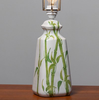 Italian Hand-Painted Glazed Ceramic Table Lamp with Bamboo Decor, 1960s-JE-1386022