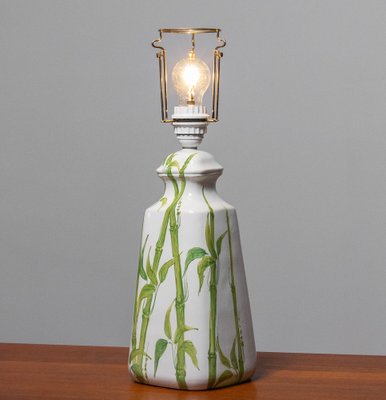 Italian Hand-Painted Glazed Ceramic Table Lamp with Bamboo Decor, 1960s-JE-1386022