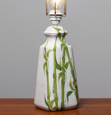 Italian Hand-Painted Glazed Ceramic Table Lamp with Bamboo Decor, 1960s-JE-1386022