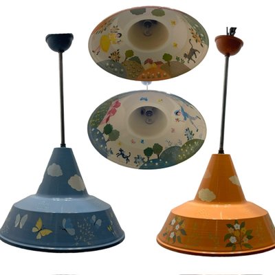 Italian Hand Painted Metal Light Pendants, 1980s, Set of 2-JJC-1776904