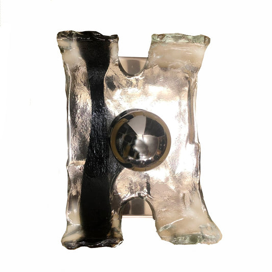 Italian Handcrafted Black Stripe Murano Glass Wall Light or Flush Mount from Effetre Murano, 1960s