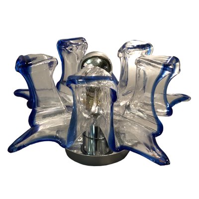 Italian Handcrafted Blue & Clear Murano Glass Wall Light or Flush Mount from Effetre Murano, 1960s-HWV-742175