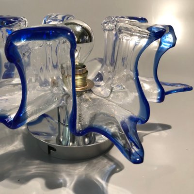 Italian Handcrafted Blue & Clear Murano Glass Wall Light or Flush Mount from Effetre Murano, 1960s-HWV-742175