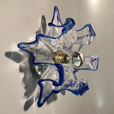 Italian Handcrafted Blue & Clear Murano Glass Wall Light or Flush Mount from Effetre Murano, 1960s-HWV-742175