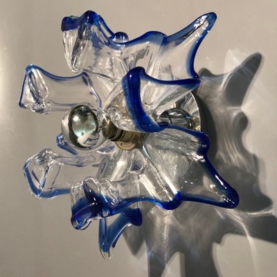 Italian Handcrafted Blue & Clear Murano Glass Wall Light or Flush Mount from Effetre Murano, 1960s-HWV-742175