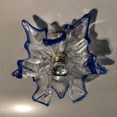 Italian Handcrafted Blue & Clear Murano Glass Wall Light or Flush Mount from Effetre Murano, 1960s-HWV-742175