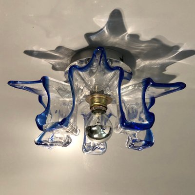 Italian Handcrafted Blue & Clear Murano Glass Wall Light or Flush Mount from Effetre Murano, 1960s-HWV-742175