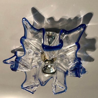 Italian Handcrafted Blue & Clear Murano Glass Wall Light or Flush Mount from Effetre Murano, 1960s-HWV-742175