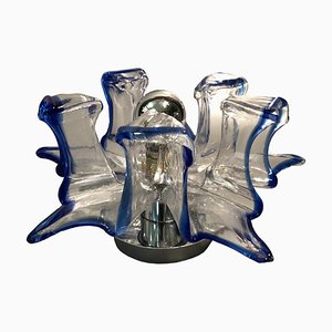 Italian Handcrafted Blue & Clear Murano Glass Wall Light or Flush Mount from Effetre Murano, 1960s-HWV-742175