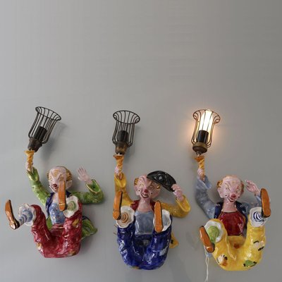 Italian Handmade Ceramic Sconces, 1950s, Set of 3-AA-831493