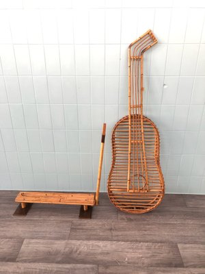 Italian Handmade Guitar Sculpture in Bamboo, 1970s-FOV-1749446