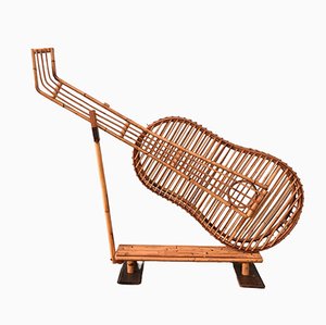 Italian Handmade Guitar Sculpture in Bamboo, 1970s-FOV-1749446