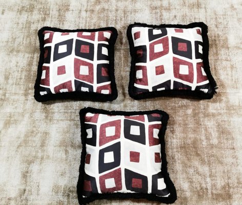 Italian Handmade Satin and Velvet Cushions, 1960s, Set of 3-QRS-712620