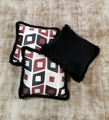 Italian Handmade Satin and Velvet Cushions, 1960s, Set of 3-QRS-712620