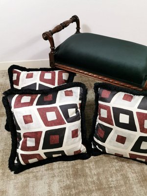 Italian Handmade Satin and Velvet Cushions, 1960s, Set of 3-QRS-712620