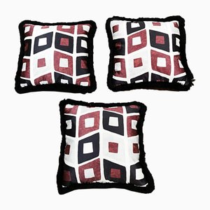 Italian Handmade Satin and Velvet Cushions, 1960s, Set of 3-QRS-712620