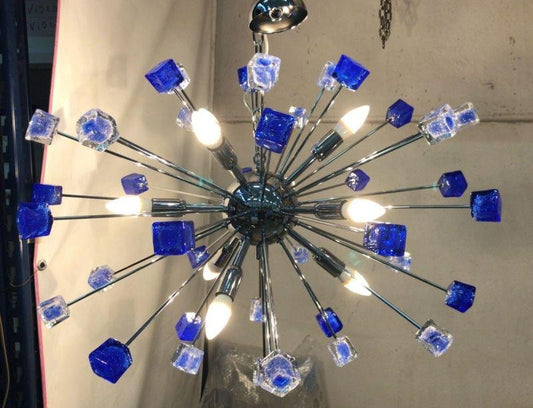 Italian Handmade Sputnik Chandelier in Blue Murano Glass from Simoeng