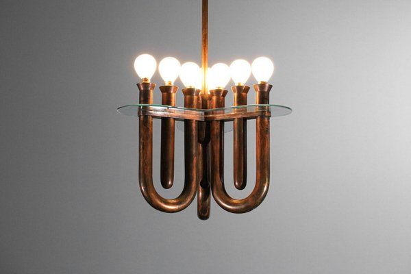 Italian Hanging Lamp in Bent Copper Tubes, 1950s-YU-1808234