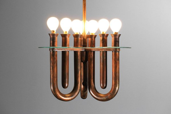 Italian Hanging Lamp in Bent Copper Tubes, 1950s-YU-1808234