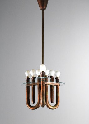 Italian Hanging Lamp in Bent Copper Tubes, 1950s-YU-1808234