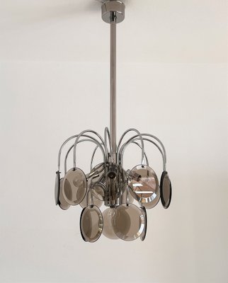 Italian Hanging Lamp with Chrome Frame & Sanded Murano Glass Panes, 1970s-VNE-1393484