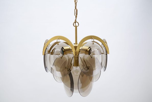 Italian Hanging Lamp with Smoked Glass Panes, 1960s-KQB-1173609