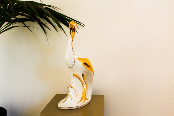 Italian Heron Figure in White and Gold Lacquered Ceramic from Ahury, 1970s-OAQ-1373451