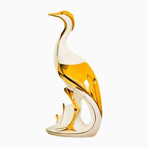 Italian Heron Figure in White and Gold Lacquered Ceramic from Ahury, 1970s-OAQ-1373451