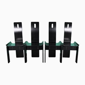 Italian High Back Lacquered Black Dining Chairs, 1970s, Set of 4-HZ-1180292