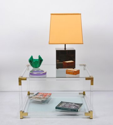 Italian Hollywood Regency Acrylic, Brass & Glass Square Cocktail Table, 1970s-JDR-1171199