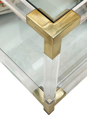 Italian Hollywood Regency Acrylic, Brass & Glass Square Cocktail Table, 1970s-JDR-1171199