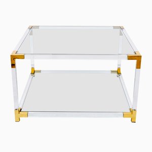 Italian Hollywood Regency Acrylic, Brass & Glass Square Cocktail Table, 1970s-JDR-1171199