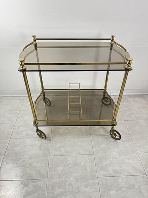 Italian Hollywood Regency Style Bar Trolley in Brass and Smoked Glass Tops, 1960s-YST-2035612