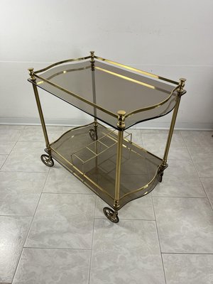 Italian Hollywood Regency Style Bar Trolley in Brass and Smoked Glass Tops, 1960s-YST-2035612