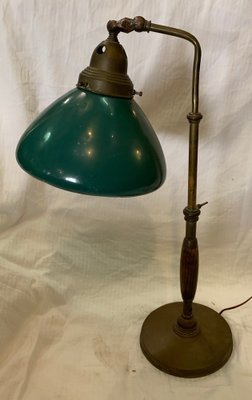 Italian Industrial Beech and Brass Table Lamp, 1930s-NUO-1784118