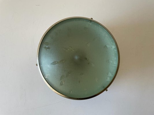 Italian Industrial Flush Mount Light in Green Glass, 1960s-RDS-1316646